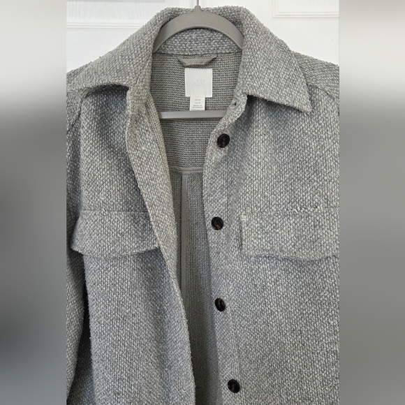 H&M Long Shacket XS Oversized Coat Textured Green Marl Flannel Pockets - Picture 4 of 7